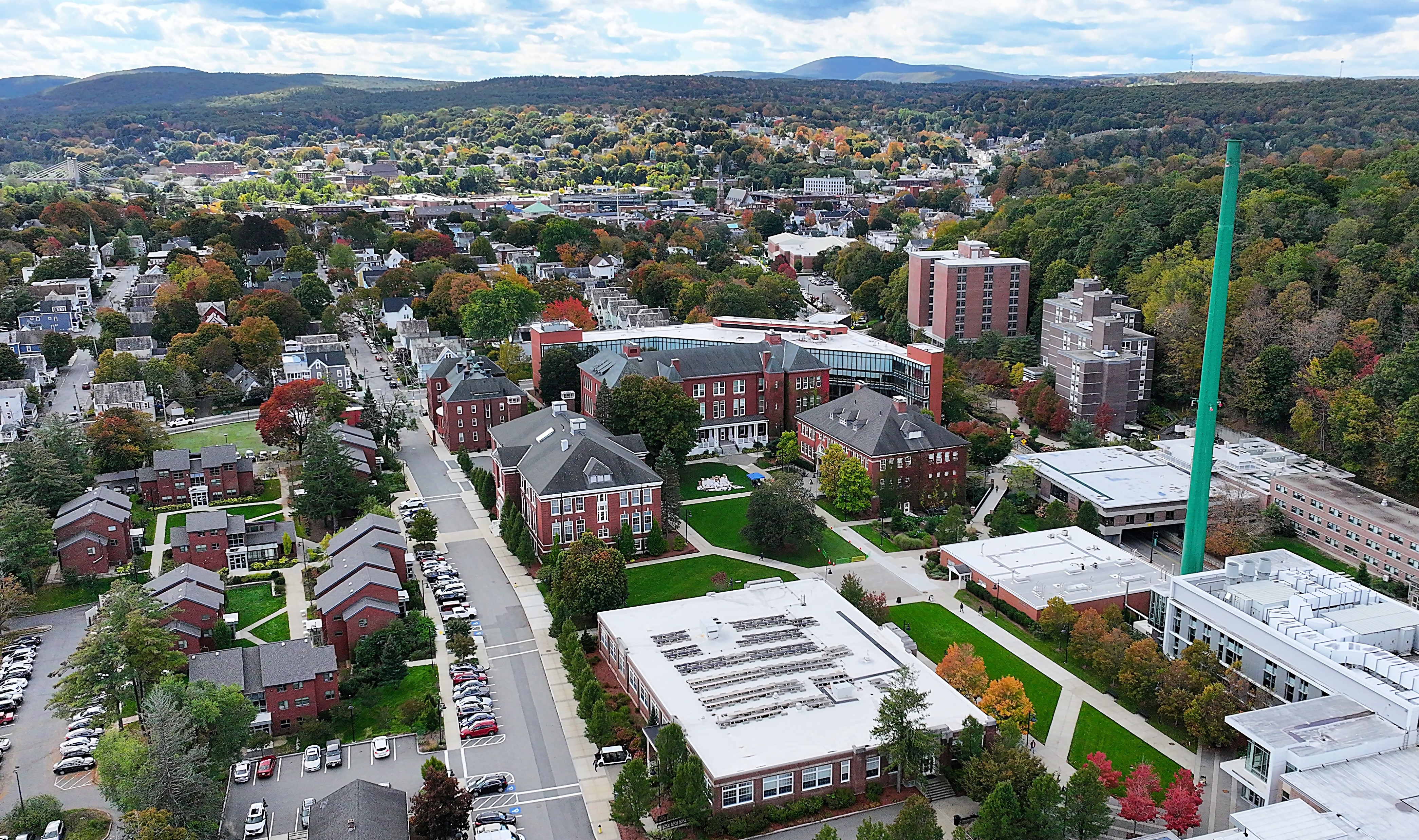 an aerial view of Fitchburg State and community